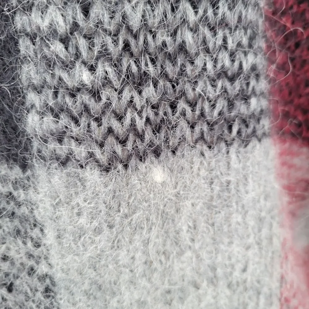 Dressbarn Mohair Blend Plaid Knit Cardigan in Red and Gray Vintage